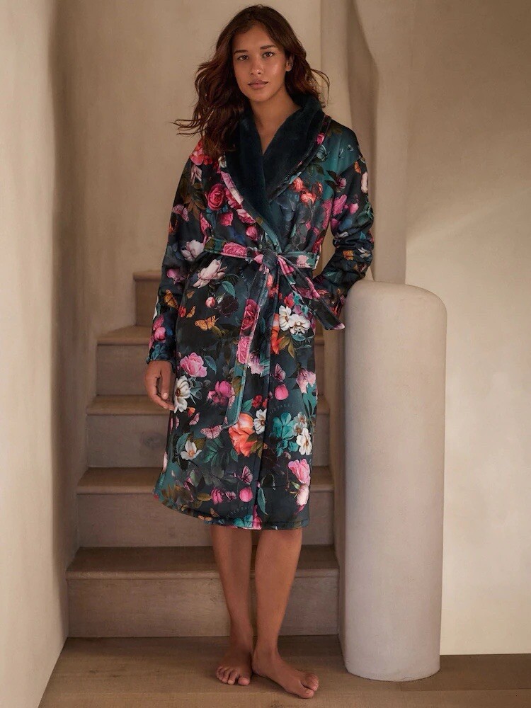 Floral Print Baker Robe B By TED BAKER Ladies Luxury Teal Blue