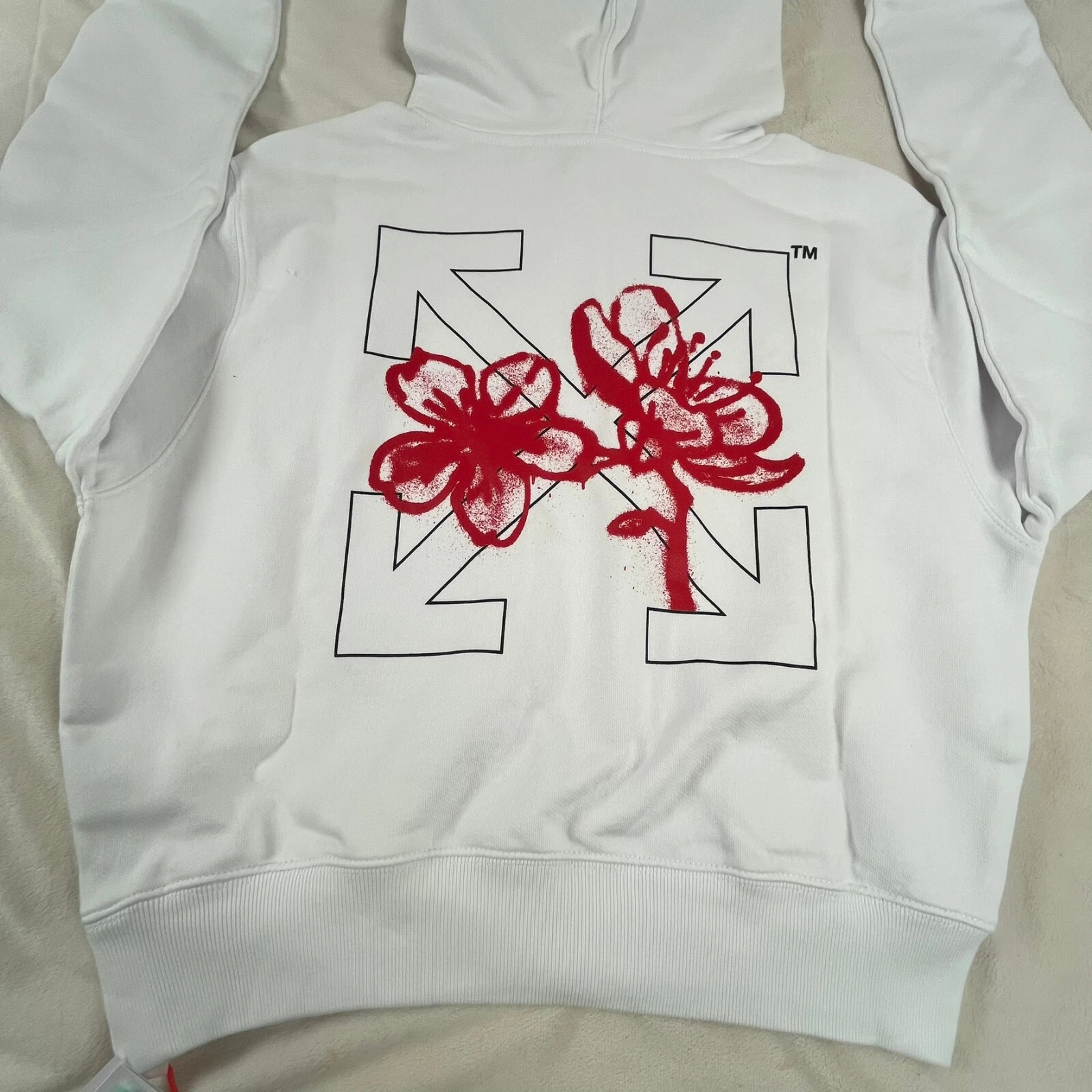 OFF WHITE CNY Felpa con Cappuccio Cropped Nero Rosso XS NUOVA CON ETICHETTE Autentica