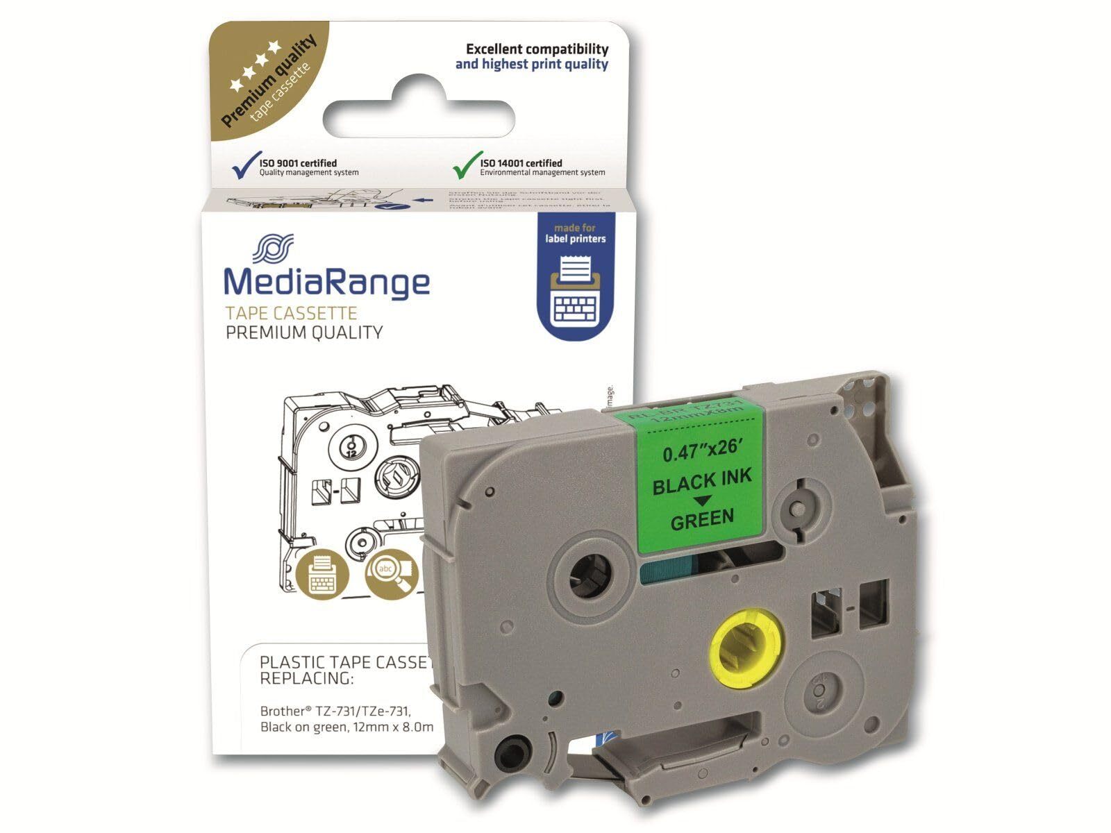 MediaRange Kunststoff-Schriftbandkassette, für/ersetzt Brother TZ-731/TZe-731,pe