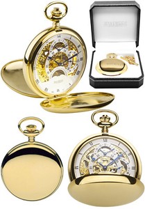 Authentic Jean Pierre Twin-Lid Skeleton Dual Time Zone 17 Jewel Gold-Plated Free Engraving