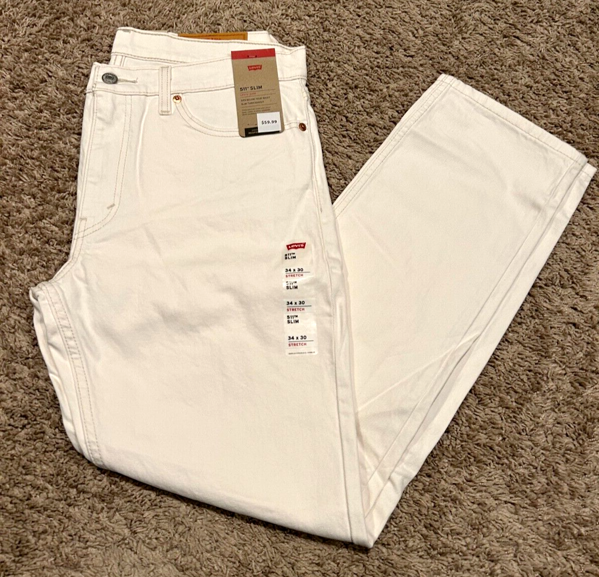Levi's 511 Slim Fit Jeans W/ Stretch Sodium White Ivory Men's