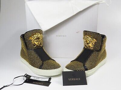 NEW 40 VERSACE sneaker black gold leather stud Medusa NEW 40 VERSACE sneaker black gold leather stud Medusa