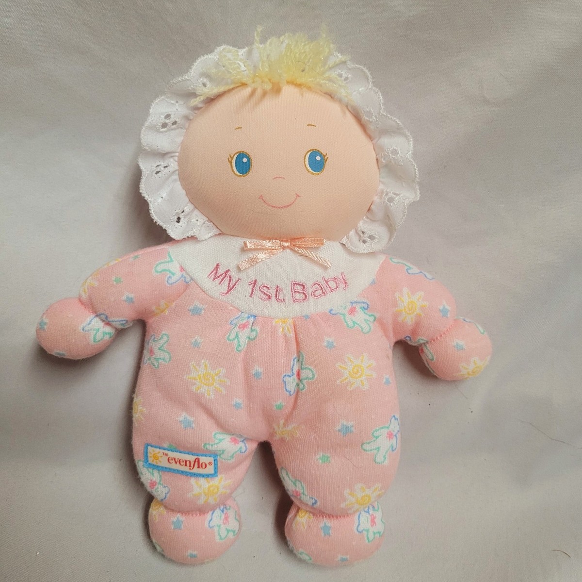 1990s Evenflo My 1st Baby Soft Plush Pink Doll Blonde Teddy Bear 