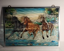 Stained Glass Picture Of Horses Runnin In Water- Freedom