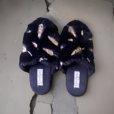 Jessica Simpson Navy Faux Fur Slide Slippers Women s 6-7 Open Toe Non-Slip