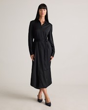 Quince Women Washable Stretch Silk Maxi Shirt Dress Black L