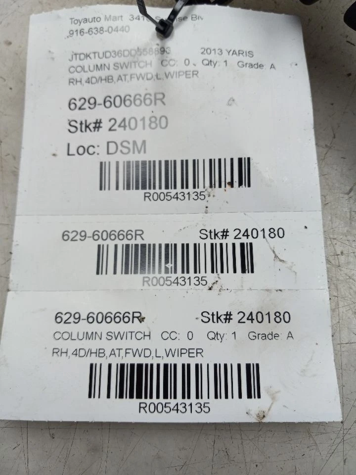 12-19 TOYOTA YARIS L PASAJERO COLUMNA DERECHA INTERRUPTOR LIMPIAPARABRISAS MERCADO EE. UU. Foto 4 de 4