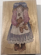 Stamps Happen Rubber Stamp Tess And Henry Bear #80116 Large Girl Teddy Dress