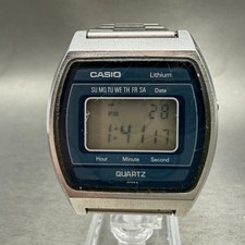 Casio 58 B812 Watch Men 36mm Silver Blue Dial Digital Daydate Rectangle New Batt