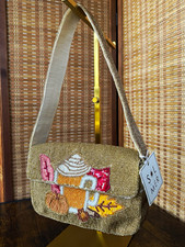 Beaded Embroidered Halloween Pumpkin House Shoulder Bag Gold Multicolor