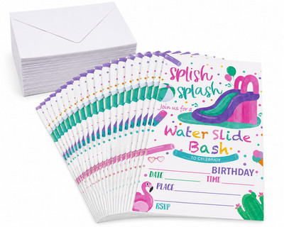 20 Water Slide Bash Birthday Party Invitations with Envelopes Pool Party Summer 