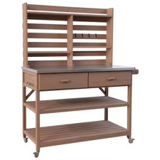 22.20 In. W X 64.90 In. H Outdoor Potting Bench Table with Lockable Wheels, Uppe