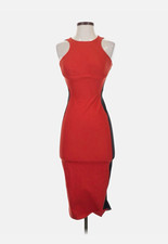 Stella McCartney Red/Black Colorblock Sheath Midi Dress Scoop Neck Zip (IT 36)