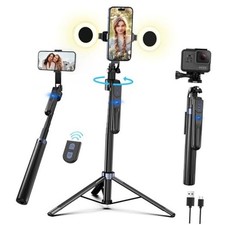 70" Auto Face Tracking Tripod for iPhone,360 Rotation Travel Tripod with light