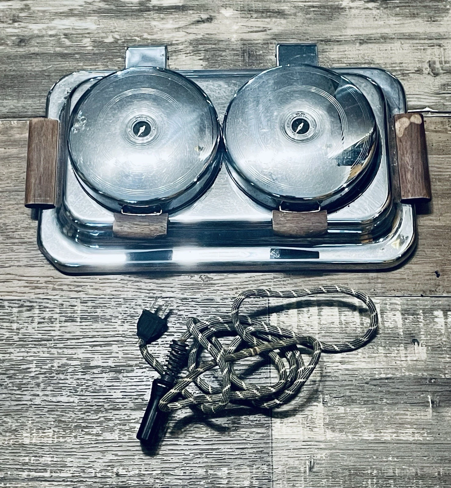 Vintage Waffle Iron Double Cooker Mid-Century Modern MCM Chrome Works Great