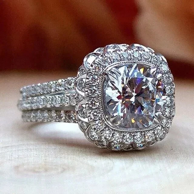 2Ct Round Cut Lab Created Women's Halo Engagement Ring 14K White Gold Plated - Image 3 of 3