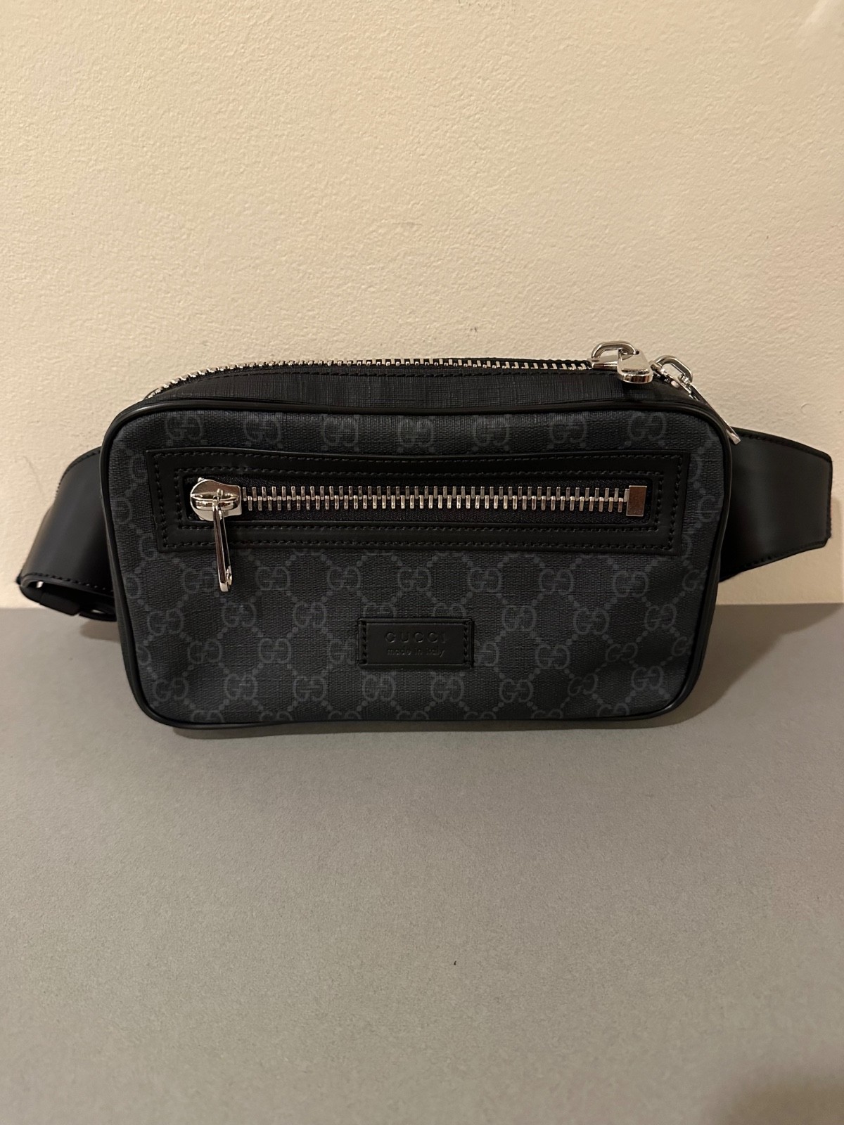 GUCCI GG SUPREME BORSA CINTURA TRACOLLA PELLE NERA POLIURETANO