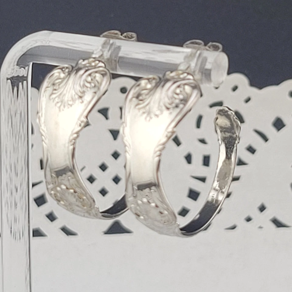 Scarce Vintage Wells Sterling Silver Spoon Hoop Pierced Earrings 1" - Image 2 of 4