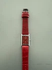 Vintage Seiko Tank Wrist Watch Refurbished Red Dial Silver Bezel