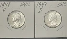 1948 ** P & S ** WASHNGTON QUARTERS ** (2) SILVER ** UNC **