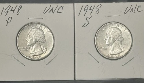 1948 ** P & S ** WASHNGTON QUARTERS ** (2) SILVER ** UNC **