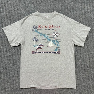 Vintage Key West Florida T Shirt Mens L Gray Delta Pro Weight Graphic Map Tee