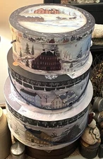 🌟🎁 3 Pc Pat Fischer SALTBOX PRIMITIVE CHRISTMAS Nesting Gift Boxes - EUC