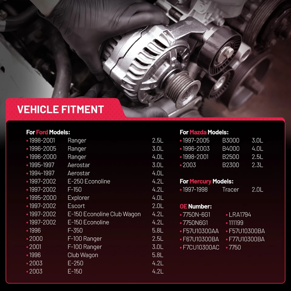New Alternator For Ford F-150 F-250 F-350 Ranger 1996-2005 F07F10300AA F07FAA - Image 2 of 4