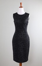 CALVIN KLEIN $119 Stretch Velvet Flocked Leopard Neoprene Sheath Dress Size 8