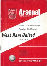 Football Programme ARSENAL v WEST HAM UNITED Aug 1966