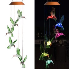 LED Solar Hummingbird Wind Chimes Outdoor - Waterproof Mobile Changing Light ...