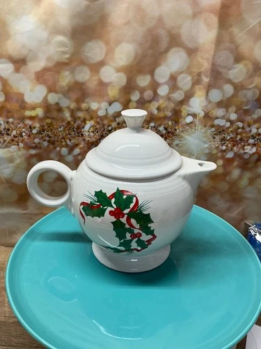 Homer Laughlin Fiestaware Holly & Ribbon HTF large Teapot Fiesta