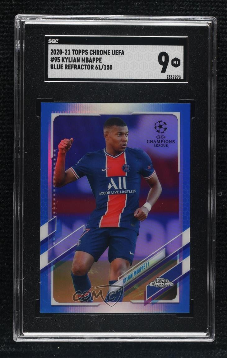 2020-21 Topps Chrome UCL Blue Refractor 61/150 Kylian Mbappe #95 SGC 9 MINT 0w0