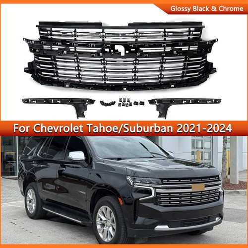 For 2021-24 Chevy Tahoe Suburban Front Upper Grille Black+Chrome Grille 85136868
