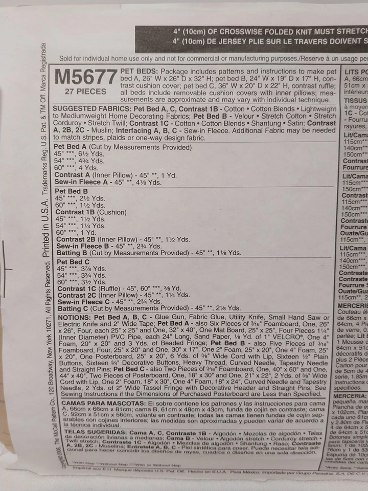 McCalls 5677 Pet Beds Sewing Pattern Designer Hilary Duff Canopy Lounge - Image 4 of 4