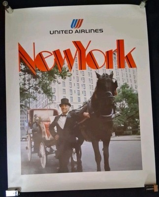 Vintage United Airlines New York Travel Poster 22X28