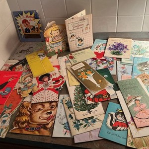 Large Lot  Over 35 Vintage 1950s 1960s Greeting CARDS Nice Variety Novelty