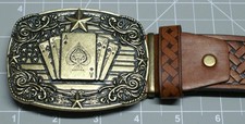 Gambling Belt Buckle and Belt Poker Spades Royal Flush 36" - 37" Waist A161