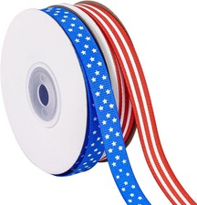 2 Rolls 50 Yards Patriotic Grosgrain Ribbon 3/8 Inch, Red White and Blue