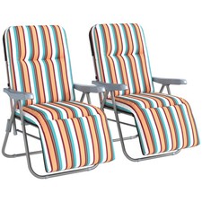 Outsunny Set of 2 Adjustable Sun Lounger Recliner Reclining Seat Multicolour