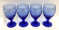 Lot of 4 Vintage Libbey Hobnail Cobalt Blue Glass Pedestal Goblets 6.5" Tall