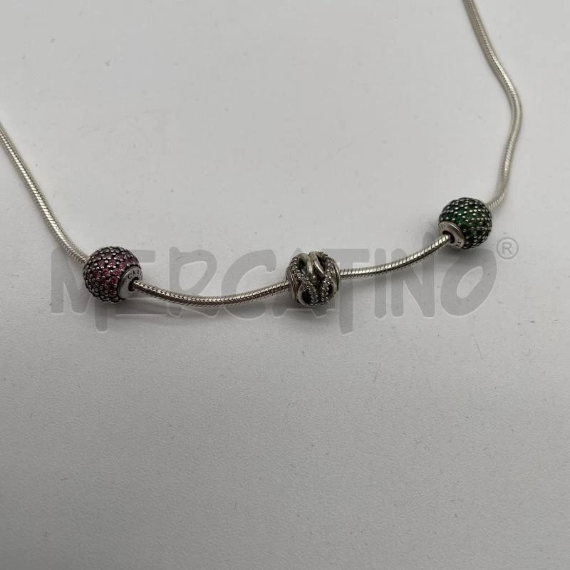 COLLANA PANDORA ARGENTATA 3 CHARM SFERA STRASS - Immagine 3 di 3