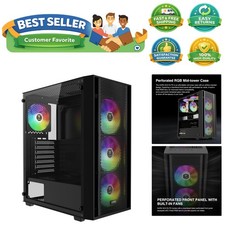 ATX Mid Tower Computer PC Case with Tempered Glass, 4X 120mm ARGB PWM Fans Ga...