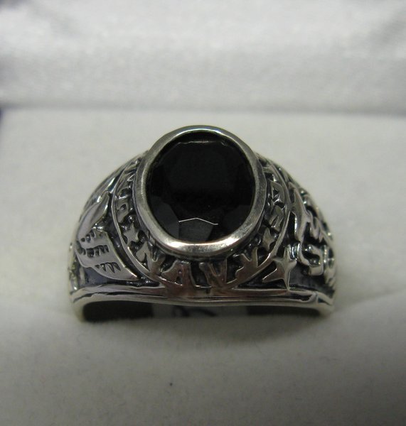 Chevalière DOLLY-BIJOUX Argent 925 Rhodié - Taille 64, Onyx Noir - Neuf Avec étiquettes