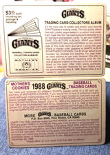1988 Mothers Cookies SF Giants Expired Trading Card Album/More Cards Redemption