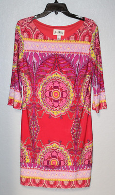 JOSEPH RIBKOFF Dress Size 10 Multicolor Floral Paisley Boat Neck Stretch