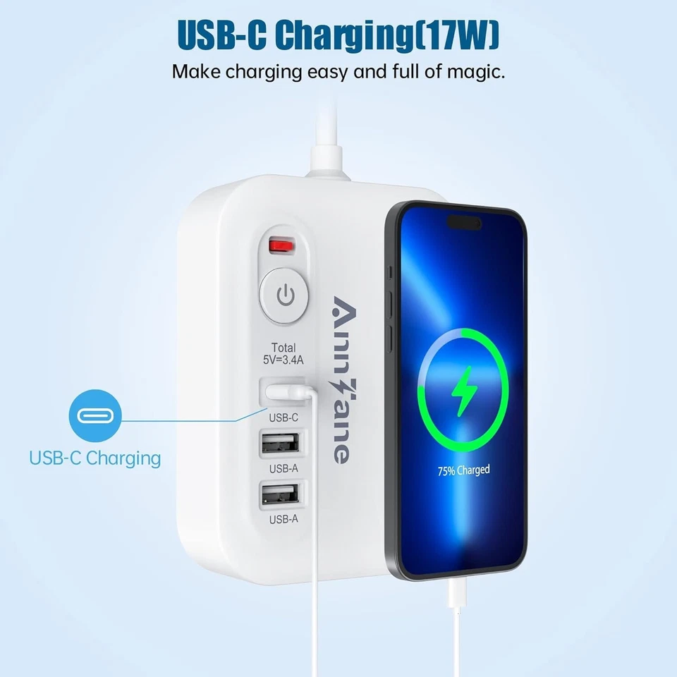 欧洲旅行插头适配器美国到英国欧洲电源板适用于欧盟/英国/美国带USB — 第 4/4 张图片