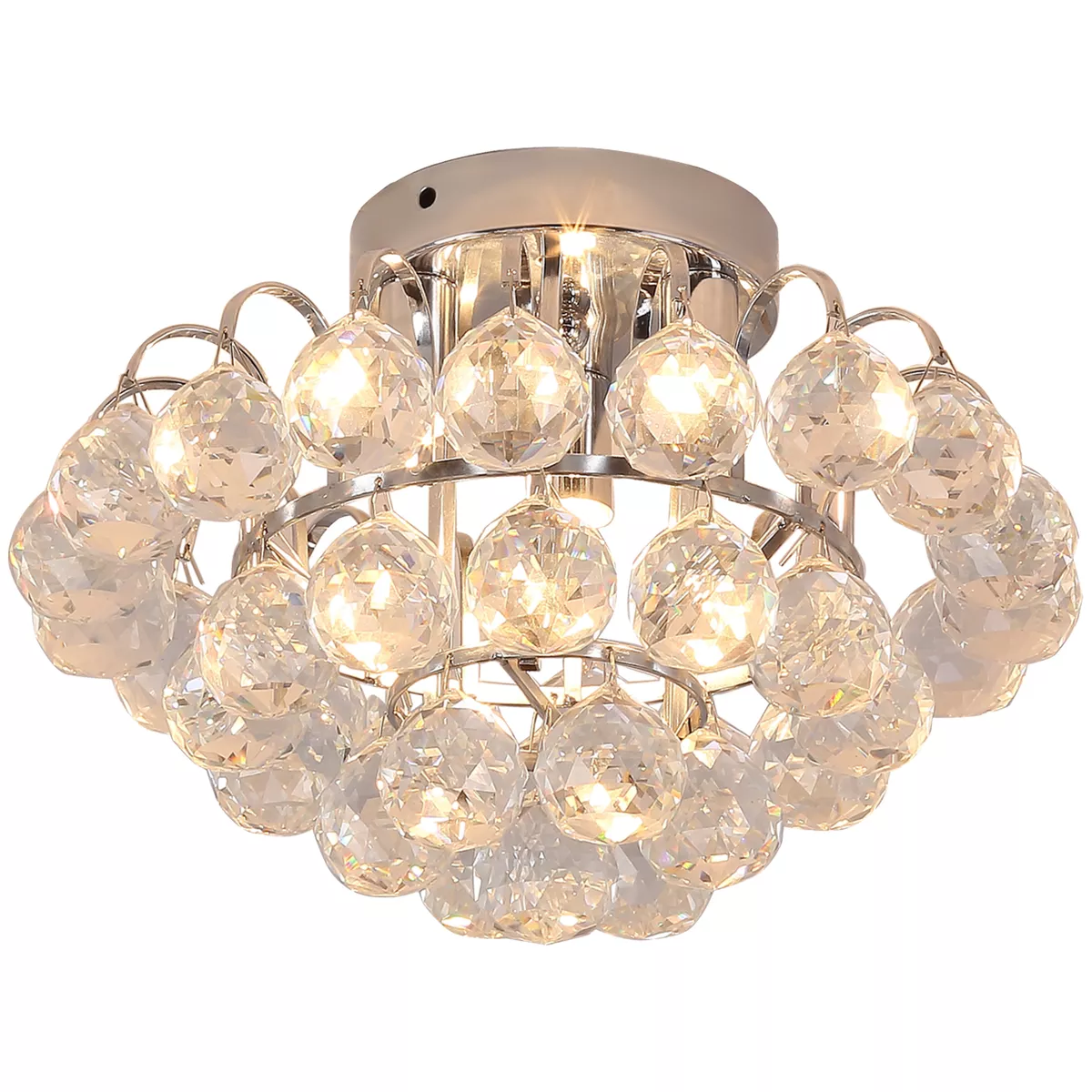 HOMCOM Ceiling Lamp Chandelier Flush Mount 3 Light Crystal Silver