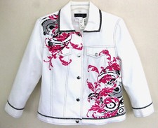 Nwt Rhinestone Cowboy Jacket S $165 White Pink Black Cotton Snaps Embellished