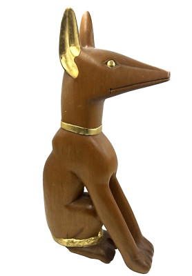 Anubis Carved Wood Statue 21'' Jackal Dog 1970s Egyptian God of the Dead #1
